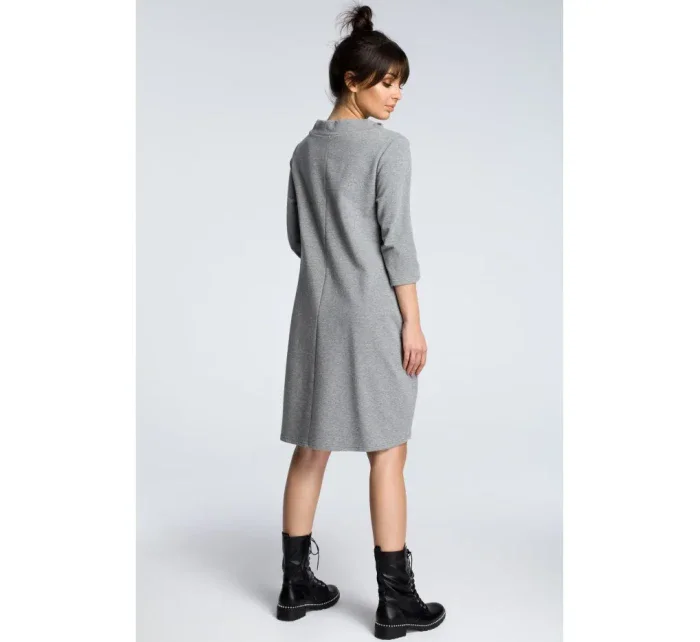 B070 Nadmerné šaty s opaskom na zaväzovanie - sivé