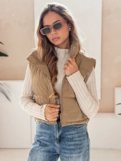 Dámska prešívaná tmavobéžová vesta FashionStreet TY5196