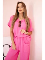 Viskózová blúzka + nohavice ružová