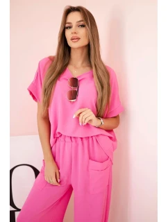 Viskózová blúzka + nohavice ružová