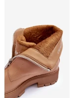 Skórzane Botki Na Płaskim Obcasie Z Suwakiem Camel  Vimal