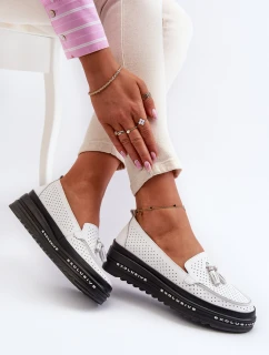 Bílé dámské kožené mokasíny na platformě model 21656082 - EVENTO