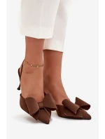 Szpilki Z Odkrytymi Piętami I Kokardką Brązowe Eklevia