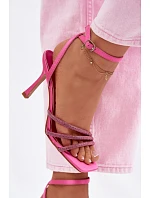 Dámské sandály na podpatku s pásky a kamínky fuchsiové Chiara