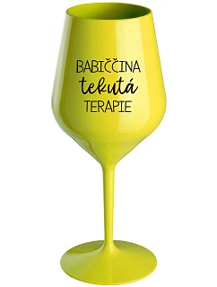 BABIČČINA TEKUTÁ TERAPIE - žlutá nerozbitná sklenice na víno 470 ml