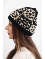 Dámska zimná čiapka s farebným vláknom a hrubým okrajom K355 black+beige