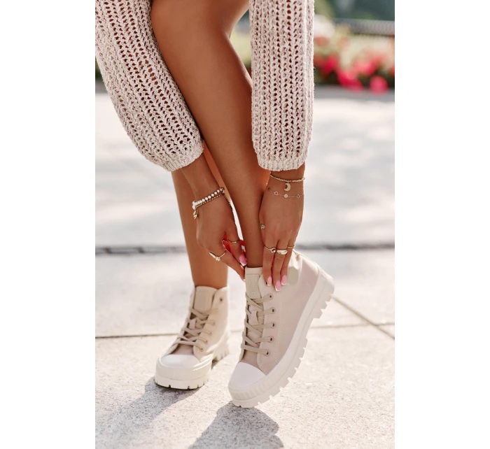 Trampki Damskie Z Cholewką Za Kostkę Big Star OO274006 Beżowe