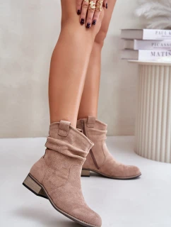 Zateplené boty s nařasením na nízkém podpatku béžové model 21677623 - EVENTO