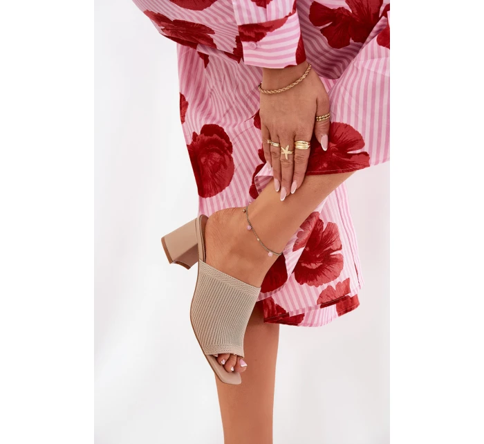 Klapki Damskie Na Obcasie Typu Słupek Beżowe Wenilan