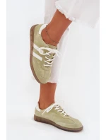 Niskie Skórzane Sneakersy Damskie Limonkowe Ismina