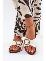 Dámske papuče na korkovej platforme s prackou - biele Dámske papuče na korkovej platforme s prackou - biele