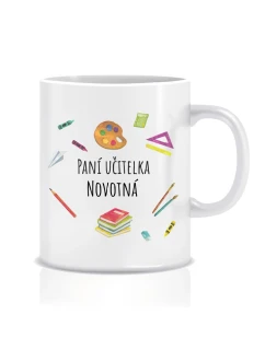 Personalizovaný klasický bílý hrníček pro paní učitelku/pana učitele (pomůcky)