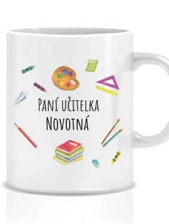 Personalizovaný klasický bílý hrníček pro paní učitelku/pana učitele (pomůcky)