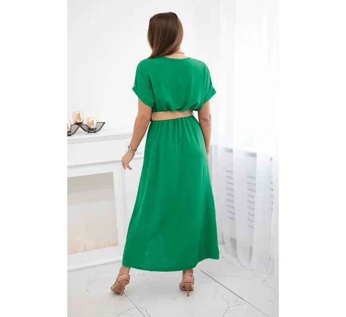 Dlhé šaty s ozdobným opaskom 6012F zelené - Kesi