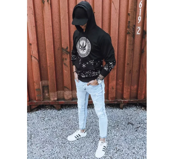 Pánska mikina s potlačou čierna FashionStreet BX5326 Pánska mikina s potlačou čierna FashionStreet BX5326