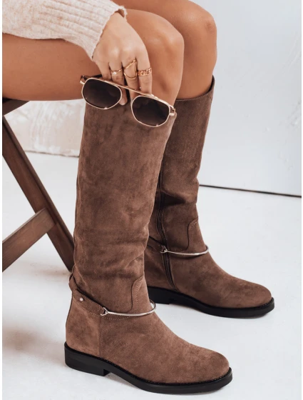 Dámské semišové hnědé kozačky Dstreet model 21993458 - FashionStreet