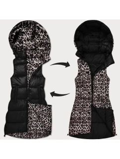 Černá hrubší oboustranná vesta s panteřím vzorem a s odepínací kapucí model 21310490 - HONEY WINTER
