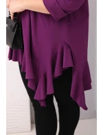 Dámske Plus veľkosť blúzka s bavlnou a volánik a roll-up rukávy tmavo fialová