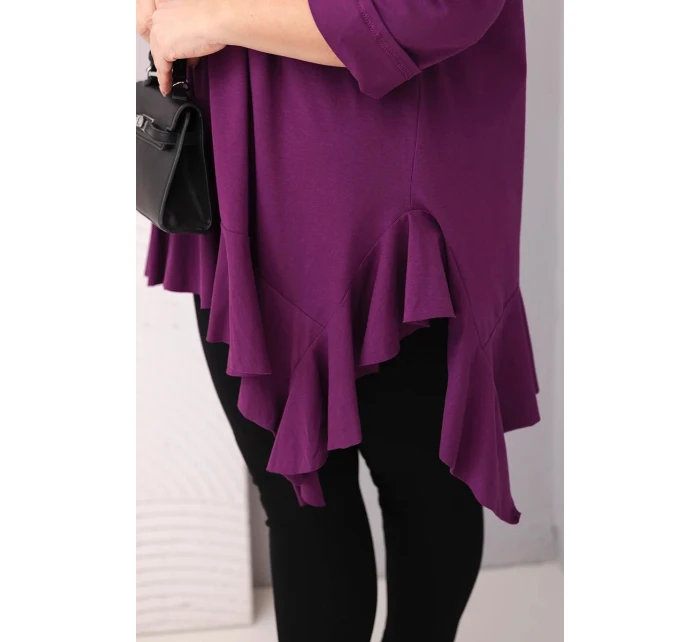 Dámske Plus veľkosť blúzka s bavlnou a volánik a roll-up rukávy tmavo fialová