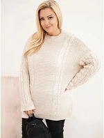 Dámský svetr Plus Size s copánkovým vzorem béžový Dámský svetr Plus Size s copánkovým vzorem béžový