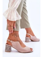 Dámské semišové sandály na podpatku model 21619303 Béžová - Maciejka
