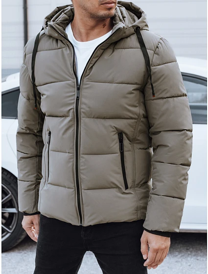 Pánská prošívaná zimní bunda s kapucí béžová model 21991492 - FashionStreet