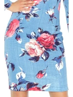 427-1 Šaty s rozšírenými viazanými rukávmi - červené veľké ruže na tmavom denime 427-1 Šaty s rozšírenými viazanými rukávmi - červené veľké ruže na tmavom denime