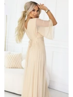 Dlouhé třpytivé plus size šaty s výstřihem a rukávy model 21945491 - numoco basic