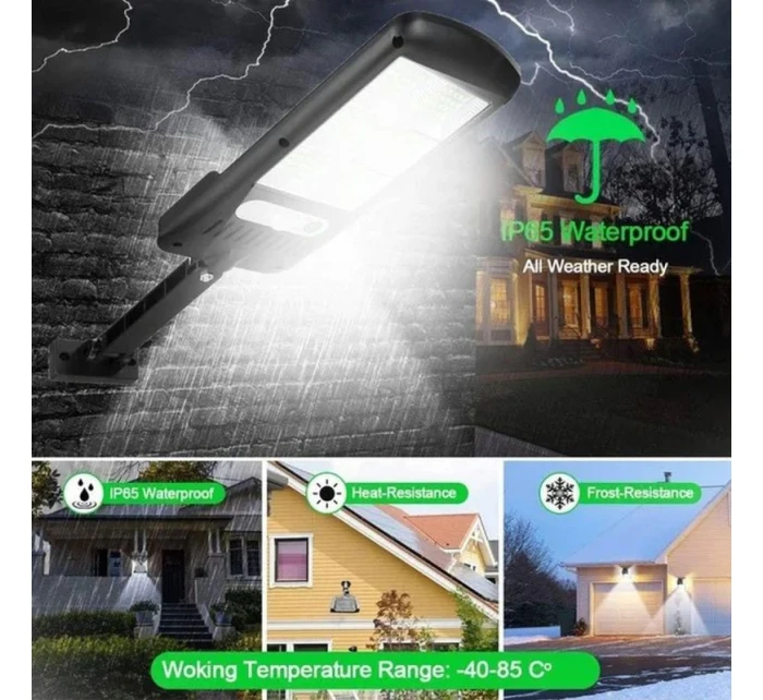 POULIČNÁ LAMPA SOLÁRNE SVIETIDLO 120LED + DIAĽKOVÉ OVLÁDANIE SENZOR POHYBU A SÚMRAKU