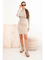 Dámská souprava viskózová blůza s šaty tmavě béžová