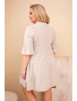 Dámské bavlněné šaty pro model 22021054 s volánky béžová - K-Fashion