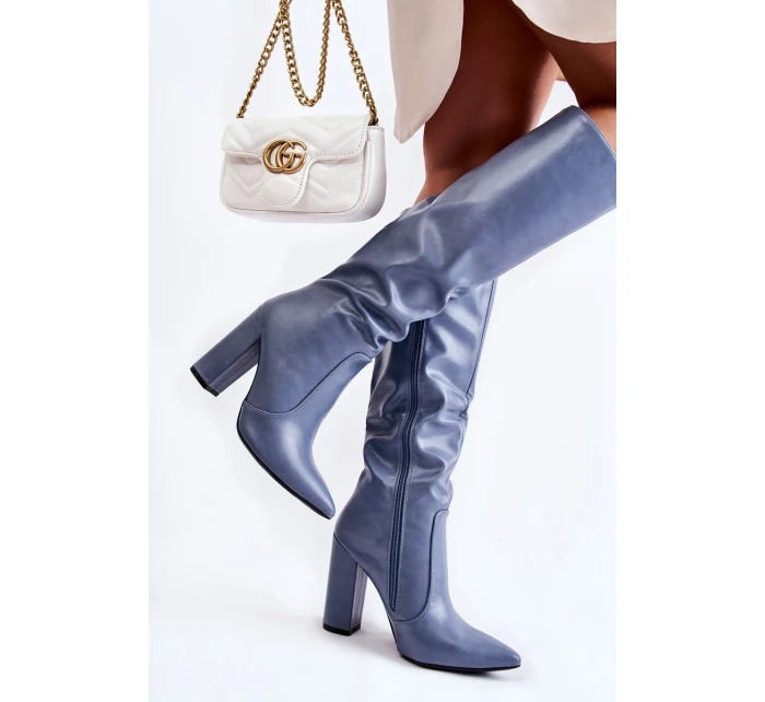 Klasyczne Kozaki Na Słupku Niebieskie Mayra