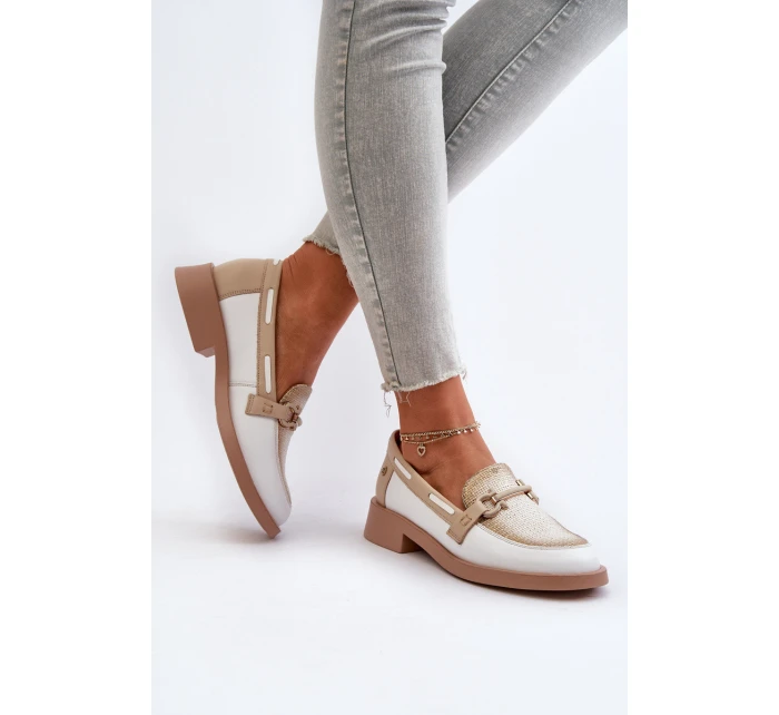 Skórzane Mokasyny Półbuty Damskie Maciejka 06493-11 Biało-Beżowe