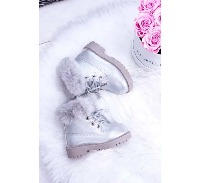 Srebrne Ocieplane Dziecięce Botki Trapery Fobos Srebrne Ocieplane Dziecięce Botki Trapery Fobos