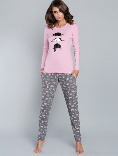 Dima pyžamo s dlhým rukávom, dlhé nohavice - potlač ružová/medium melange