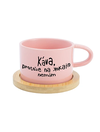 KÁVA, KEĎŽE NEMÁM KOKAÍN - ružový hrnček s makrónkou 200 ml