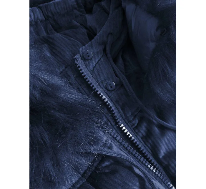 Tmavě modrá dámská manšestrová bunda s kapucí model 21242230 - Libland