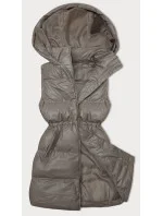 Dámska tmavobéžová jednoduchá vesta s páperím (5M3186-84)