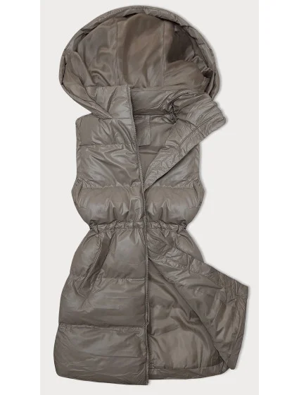 Dámska tmavobéžová jednoduchá vesta s páperím (5M3186-84)