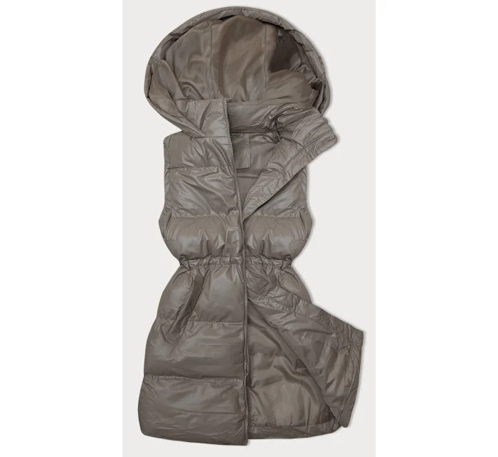 Dámska tmavobéžová jednoduchá vesta s páperím (5M3186-84)