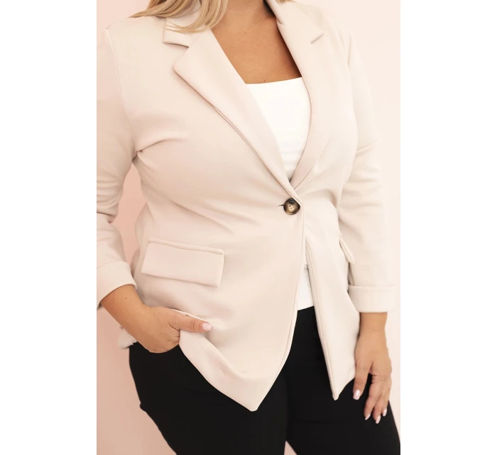 Dámske viskózové plus size tričko s dlhým rukávom a golierom béžovej farby