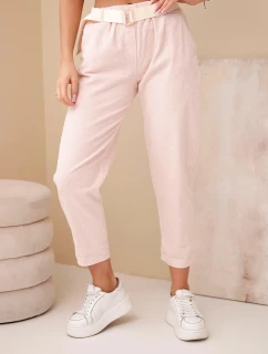 Dámske nohavice so šnúrou a opaskom tmavo púdrovo ružovej farby