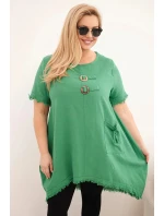 Dámske bavlnené šaty nadmernej veľkosti s predĺženým chrbtom a vreckom Zelená