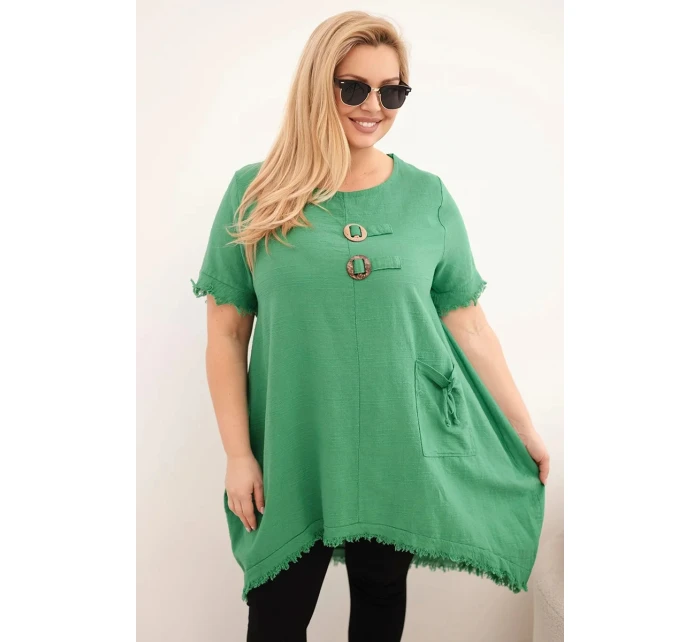 Dámske bavlnené šaty nadmernej veľkosti s predĺženým chrbtom a vreckom Zelená