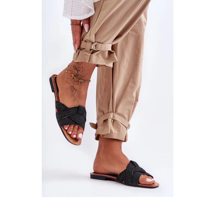 Damskie Materiałowe Klapki Czarne Aversa Damskie Materiałowe Klapki Czarne Aversa