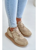 Skórzane Sneakersy Damskie Big Star OO274564 Hi-Poly System Beżowe Skórzane Sneakersy Damskie Big Star OO274564 Hi-Poly System Beżowe
