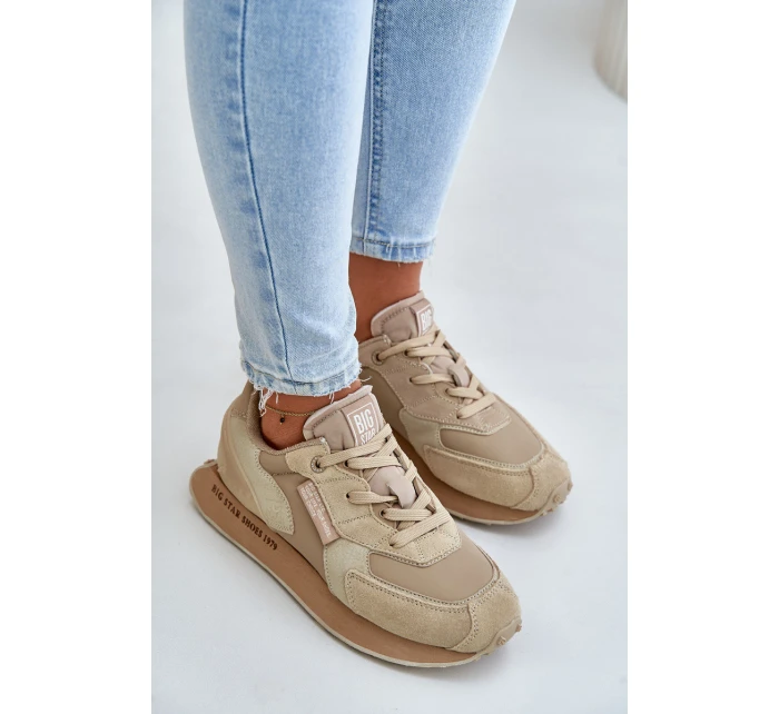 Skórzane Sneakersy Damskie Big Star OO274564 Hi-Poly System Beżowe Skórzane Sneakersy Damskie Big Star OO274564 Hi-Poly System Beżowe