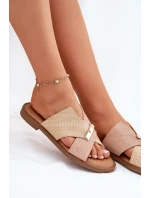 Damskie Klapki Na Płaskim Obcasie Z Ozdobnym Detalem Vinceza 17385 Beżowe