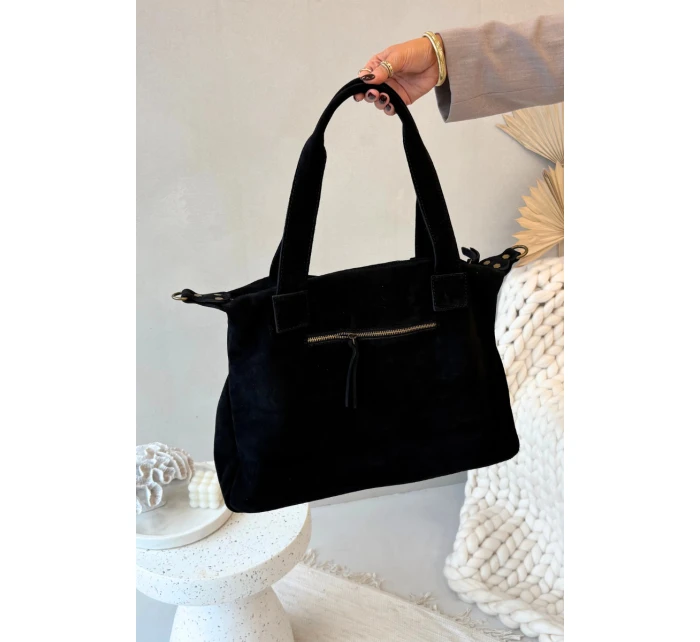 Kožená semišová kabelka s kapsami černá Zephina