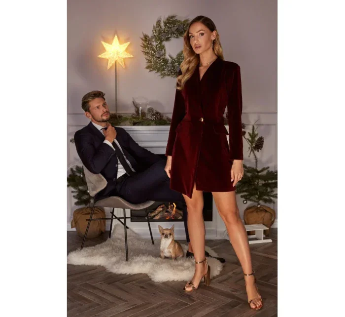 M562 Zamatové šaty s blejzrom - bordové